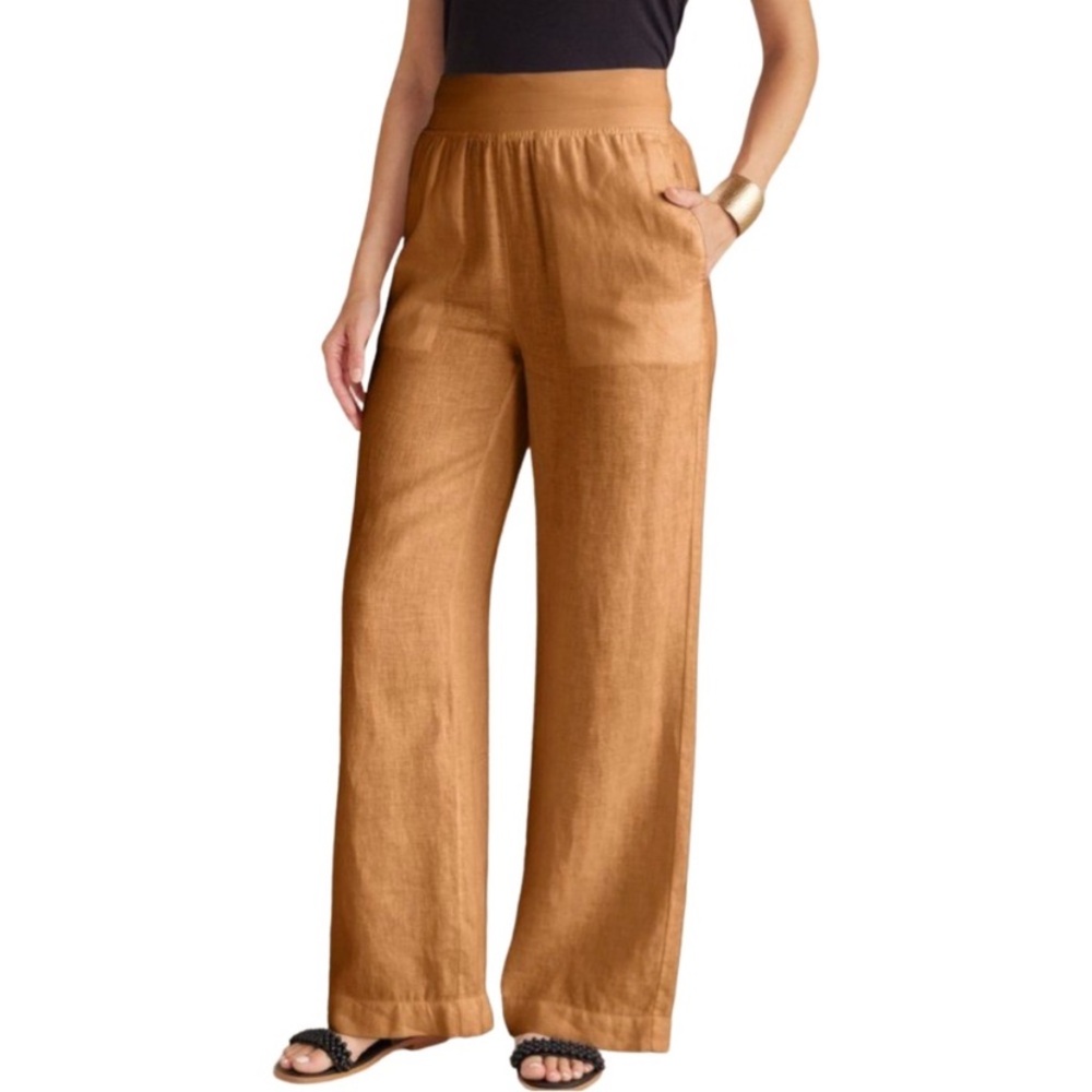 Soft Surroundings Caramel Wide-Leg Linen-Blend Pants